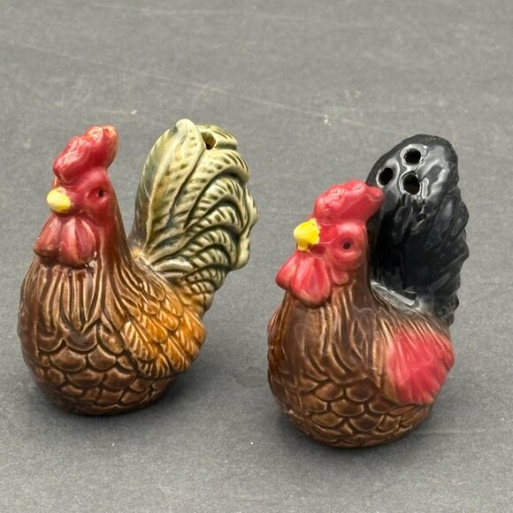 Vintage Ceramic Rooster Salt & Pepper Shakers‎ Set  Farmhouse Rustic Country - Picture 10 of 10